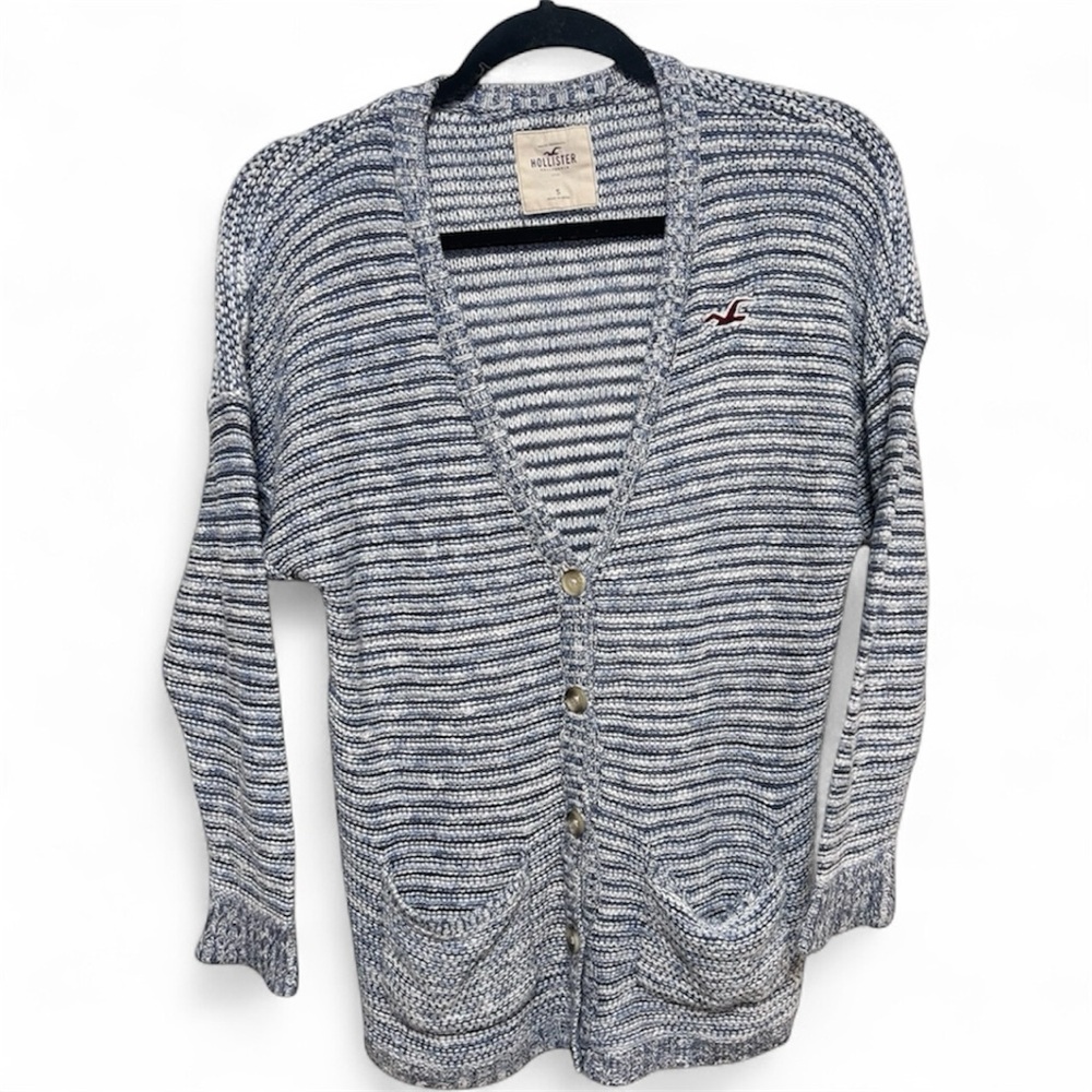 Hollister Striped Blue and White Cardigan